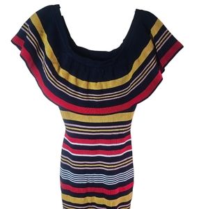 Almost Famous women's navy blue stripe  ruffle  sweater dress size M
